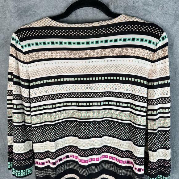 Diane Von Furstenberg Dress Womens 10 Black Striped 100% Silk Aztec Quiet Luxury - Picture 5 of 14